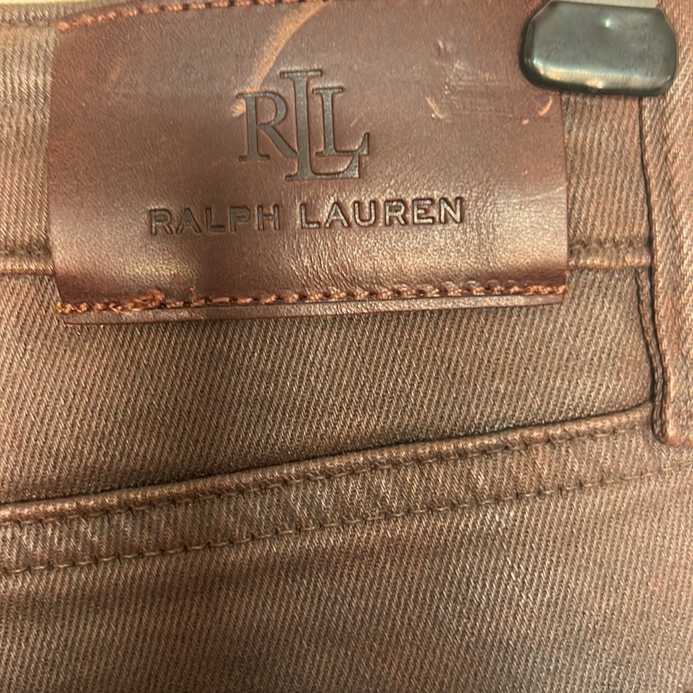 LEATHER COATED Brown Jeans by RALPH LAUREN Womens 4 - Picture 4 of 6